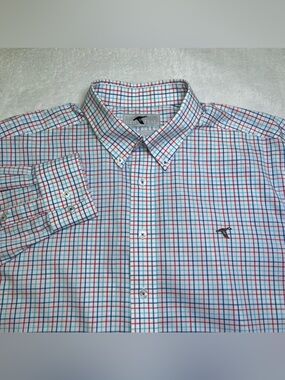 GenTeal Mens Large Blue Red Tattersall Long Sleeve Cotton Button Down Shirt